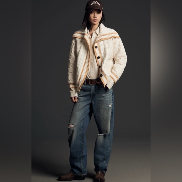 Avec Les Filles Anthropologie Cream Quilted Sweater Puffer Jacket - Picture 2 of 8